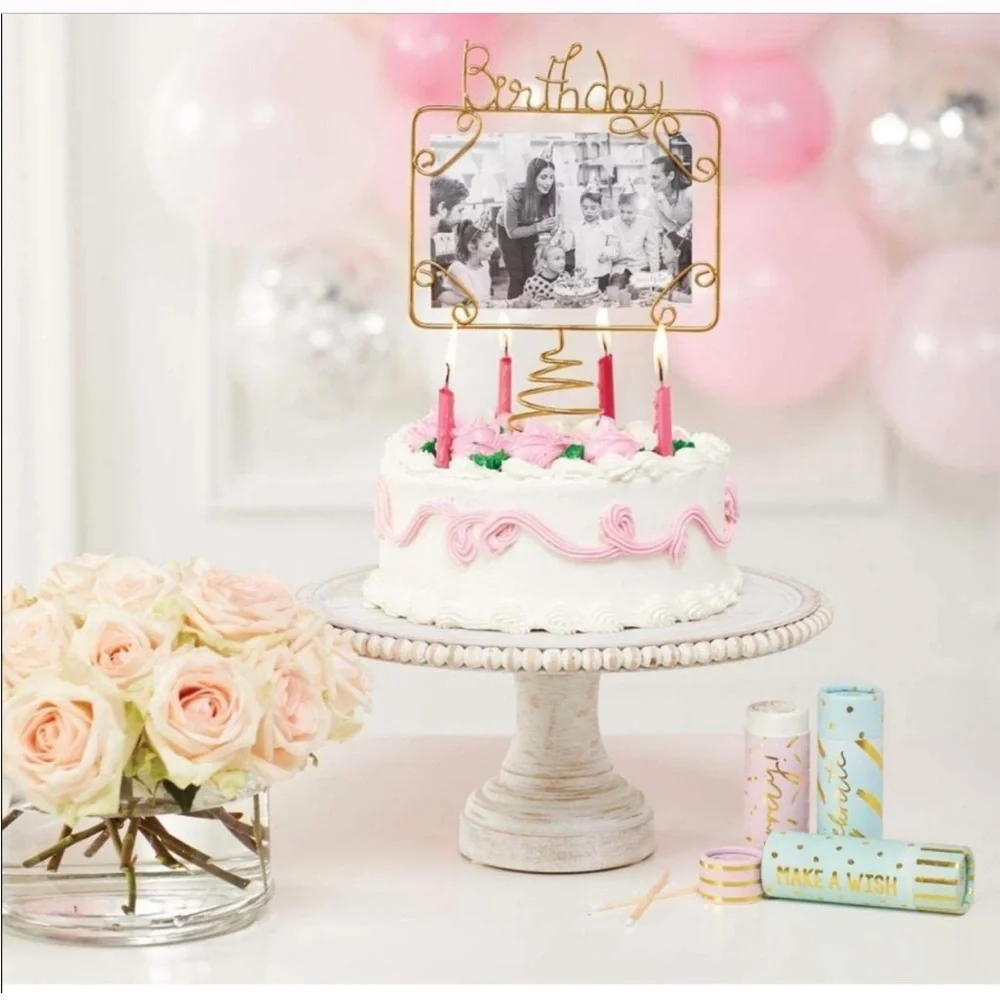 Mud Pie Birthday Gold Cake Topper photo stand